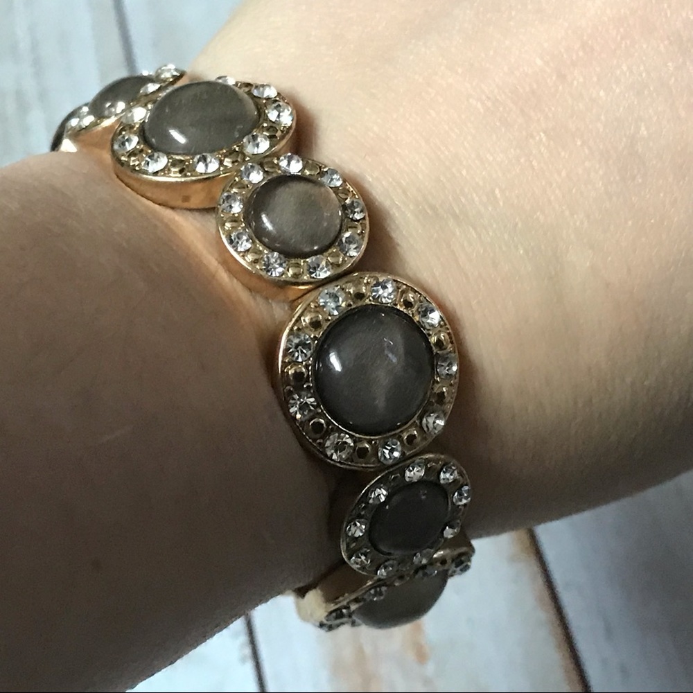 Pale gray and gold rhinestone stretch bracelet